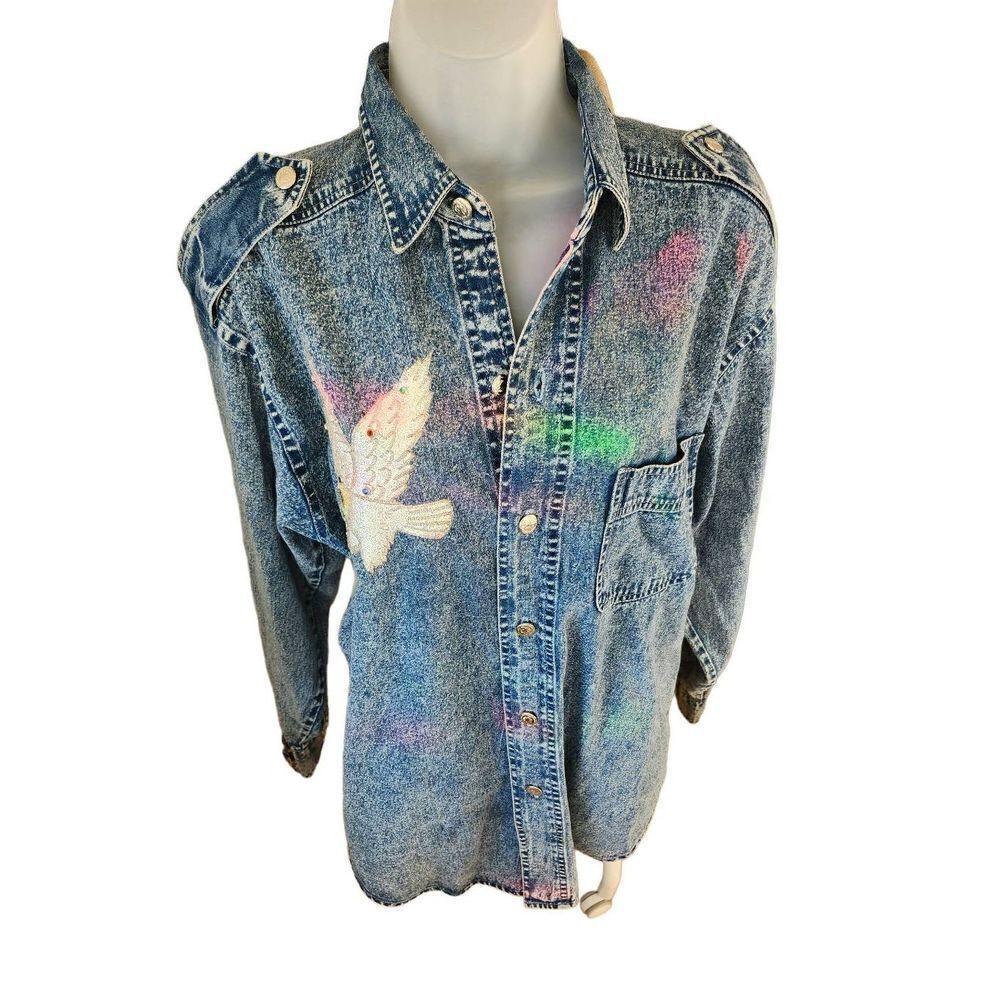 Vintage Eagle Denim Acid Wash Button up Shirt Chambray 90s Y2K
